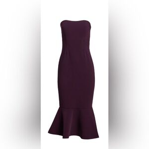 Cinq à Sept Strapless Plum Trumpet Midi Dress